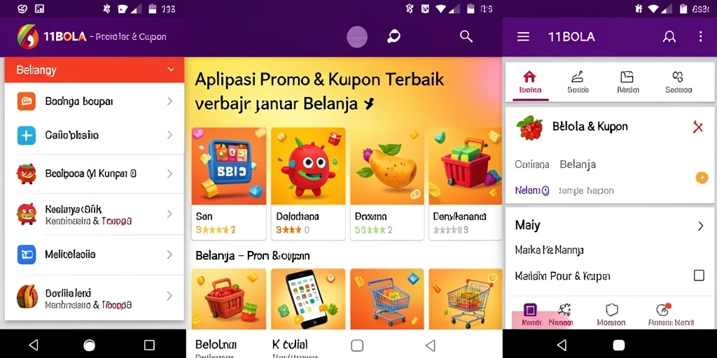 Tampilan antarmuka aplikasi 11BOLA dengan berbagai promo menarik.