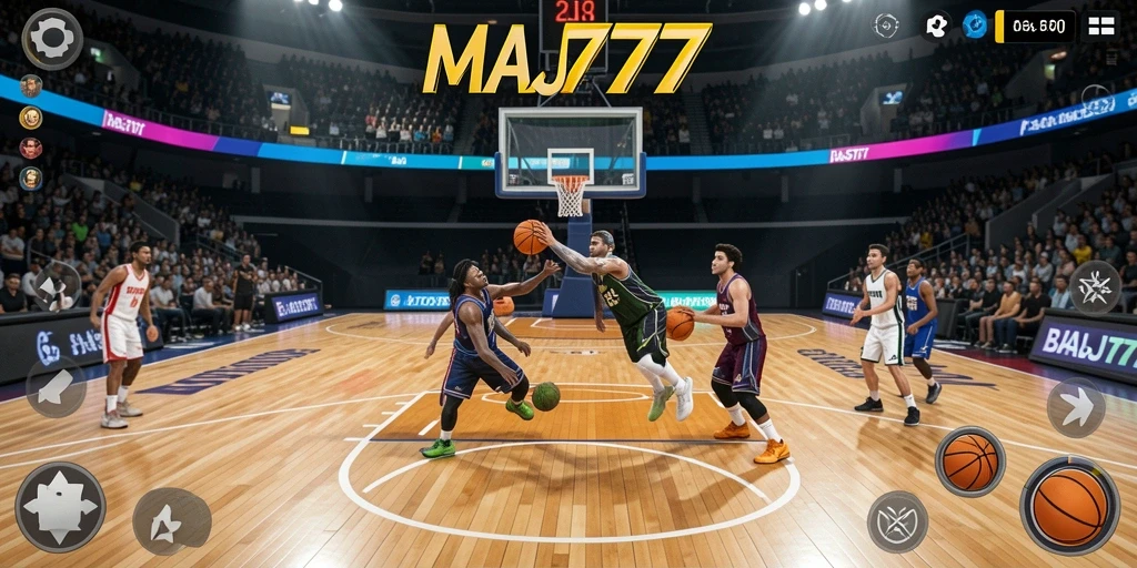 Antarmuka permainan basket MAJ777 yang menarik dan interaktif.