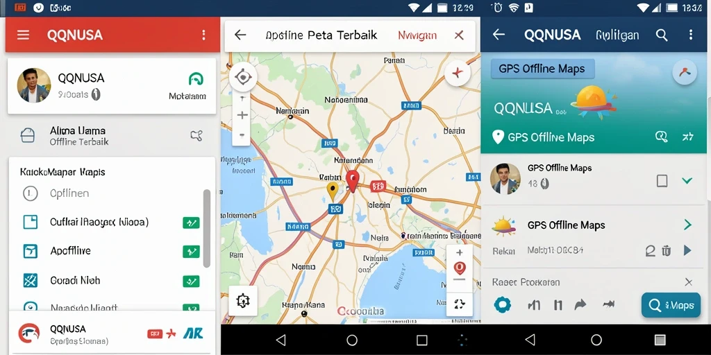 Tampilan antarmuka pengguna aplikasi QQNUSA dengan peta navigasi offline.