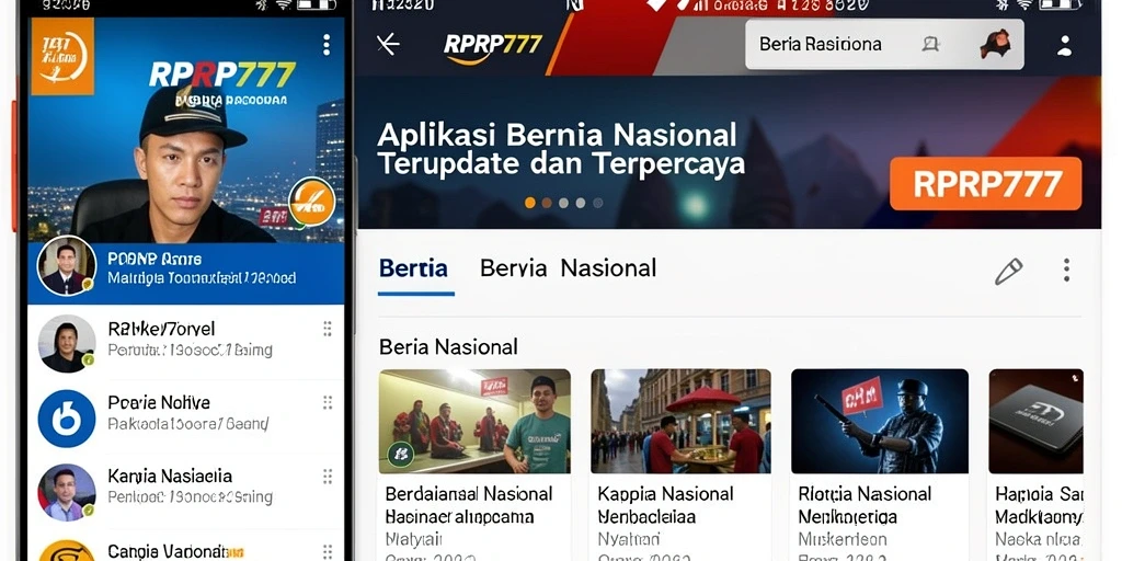 Antarmuka aplikasi RPRP777 dengan berbagai fungsi Berita Nasional.