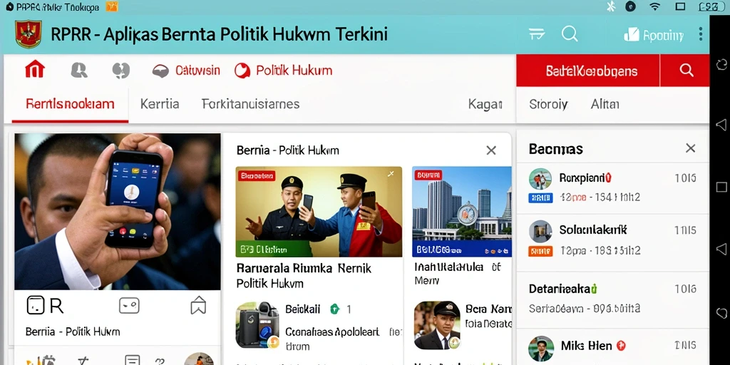 Tampilan antarmuka RPRR dengan berita politik dan hukum.