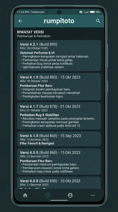 Riwayat Versi Rumpitoto untuk Pengguna Android